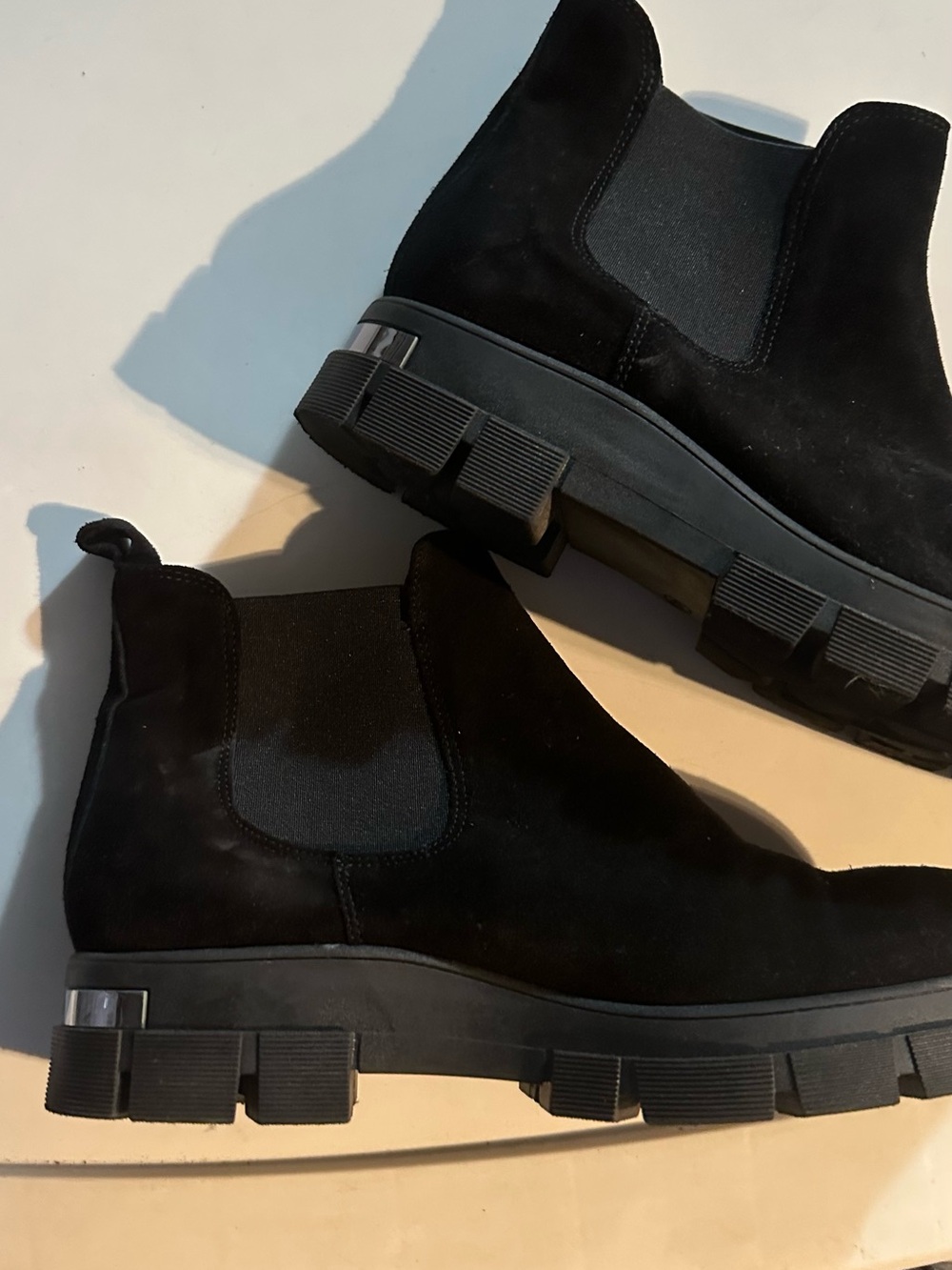 Women’s Black Chelsea Lug Boots - Sleek Suede
